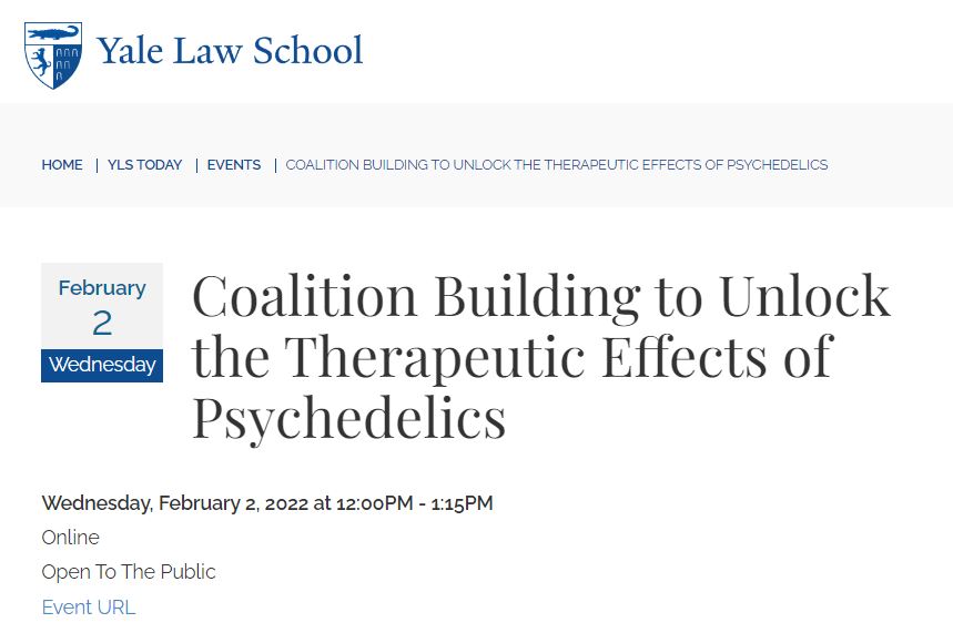 Mason Marks, MD, JD (@masonmarksmd) on Twitter photo Feb 2 at noon, I'll moderate a panel for <a href="/SolomonCtrYLS/">Solomon Center @ YLS</a> <a href="/YaleLawSch/">Yale Law School</a> on Coalition Building to Unlock the Therapeutic Effects of #Psychedelics. W/<a href="/repblumenauer/">Earl Blumenauer</a> <a href="/sage_izzy/">ismail el ali</a> <a href="/MelissaMNDC/">Melissa Lavasani</a> Dr. Sharmin Ghaznavi @seesbhasin. Co-sponsored by <a href="/PetrieFlom/">Petrie-Flom Center</a>. <a href="/UNHLaw/">UNH Franklin Pierce School of Law</a>
law.yale.edu/yls-today/yale… Feb 2 at noon, I'll moderate a panel for <a href="/SolomonCtrYLS/">Solomon Center @ YLS</a> <a href="/YaleLawSch/">Yale Law School</a> on Coalition Building to Unlock the Therapeutic Effects of #Psychedelics. W/<a href="/repblumenauer/">Earl Blumenauer</a> <a href="/sage_izzy/">ismail el ali</a> <a href="/MelissaMNDC/">Melissa Lavasani</a> Dr. Sharmin Ghaznavi @seesbhasin. Co-sponsored by <a href="/PetrieFlom/">Petrie-Flom Center</a>. <a href="/UNHLaw/">UNH Franklin Pierce School of Law</a>
law.yale.edu/yls-today/yale…