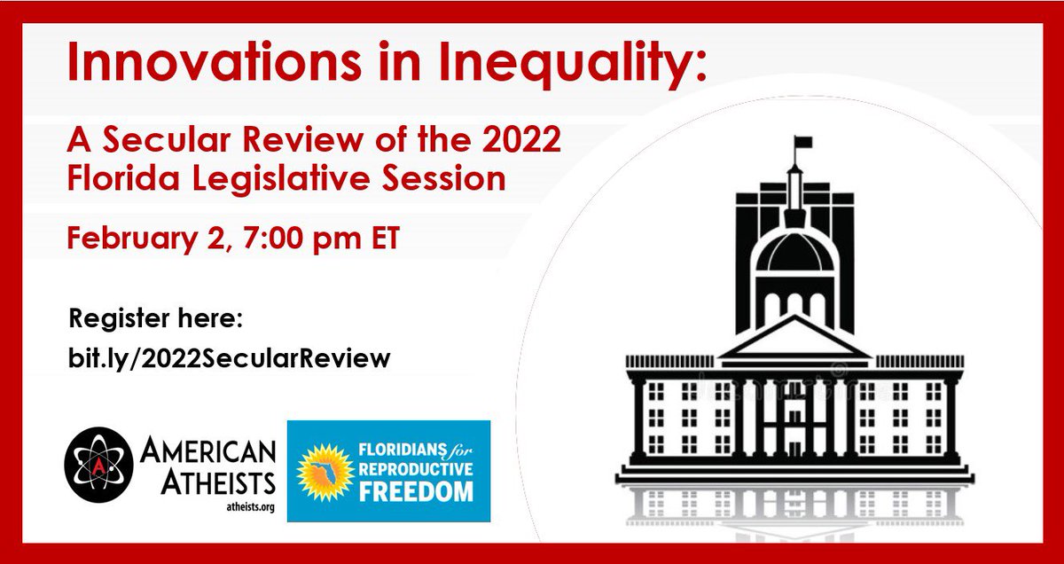 dlgphd's tweet photo. Super stoked about @AmericanAtheist and @FLReproFreedom hosting this event reviewing the Florida legislative session from a secular perspective. Some of the top experts will discuss bills on reproductive freedom, civil rights, health, and more. Register at https://t.co/fJLD2oStzK https://t.co/UGzabFwax3