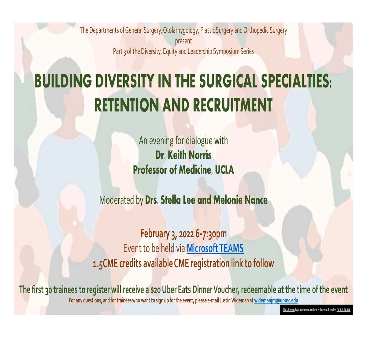 Please join us for a timely discussion on building Diversity in Surgical Specialties: Retention and Recruitment. Please email widemanjm@upmc.edu for registration/link instructions. We look forward to “seeing” you. #diversity #equity #inclusion #minoritiesinmedicine