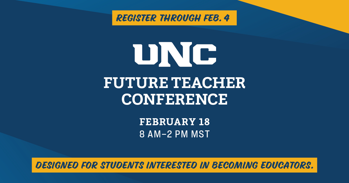 UNC_Colorado's tweet image. There is  still time to register! Students interested in attending the Future Teacher Conference have until Feb.4  to sign up. The event is designed for, and supports high school and community college students interested in becoming educators. 
Register: ow.ly/cnXS50HFSbv