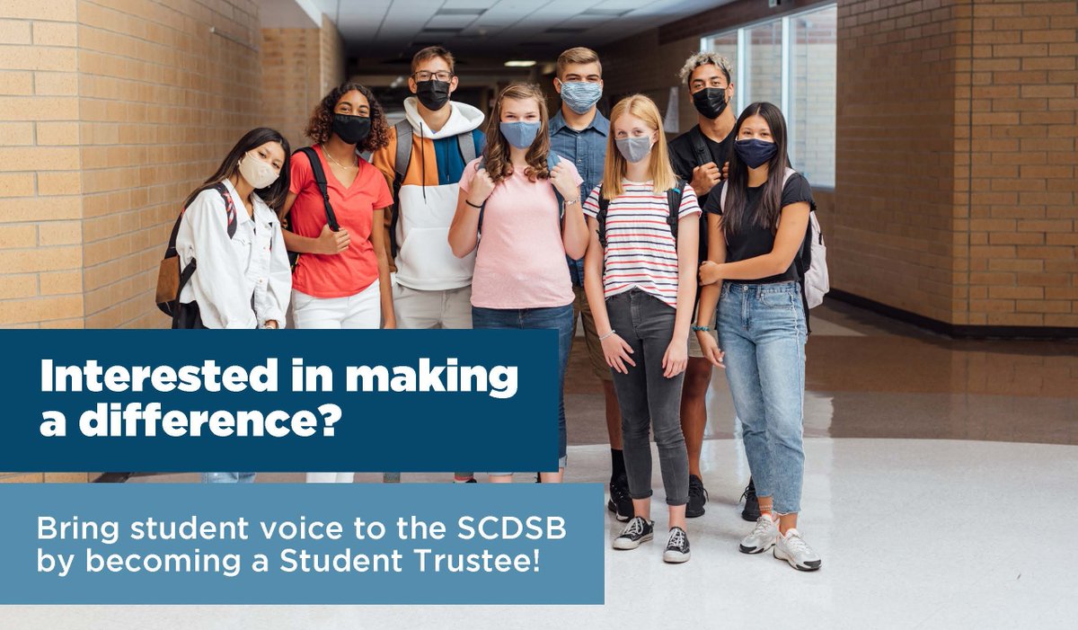 📢 Attn SCDSB secondary students!
☑️ Interested in bringing student voice to the SCDSB?
☑️ Want to develop your leadership skills?
☑️ Will you be a full-time Gr. 11 or 12 student in the 2022-2023 school year?

Contact your VP by Jan. 31 to apply!

➡️ More: bit.ly/3rXVcOE