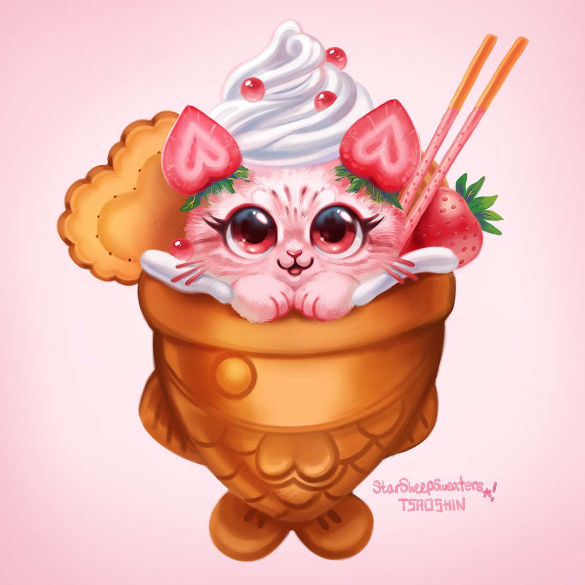 Strawberry Taiyaki Cat 🍓

Collab with <a href="/StarSheepDraws/">✨ StarDraws ✨</a>