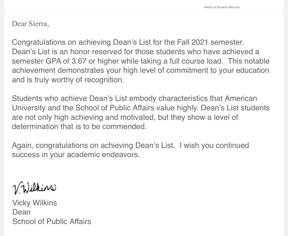 My daughter made Dean’s List 🤩 🅰️➕