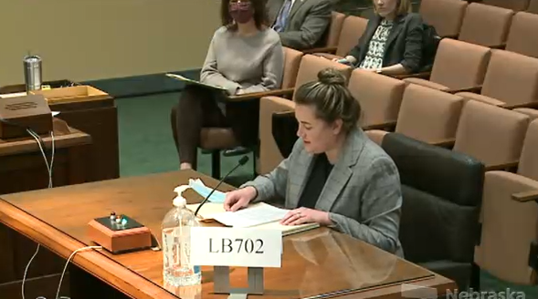 FirstFiveNebr's tweet photo. FFN Dep.Dir. Elizabeth Everett is testifying in support of #LB702: #COVID19 destabilized the #childcare industry, resulting in significant attrition in #Nebraska’s early childhood workforce & licensed childcare programs. #NEleg #EarlyChildhood https://t.co/JH1GLqwFR2