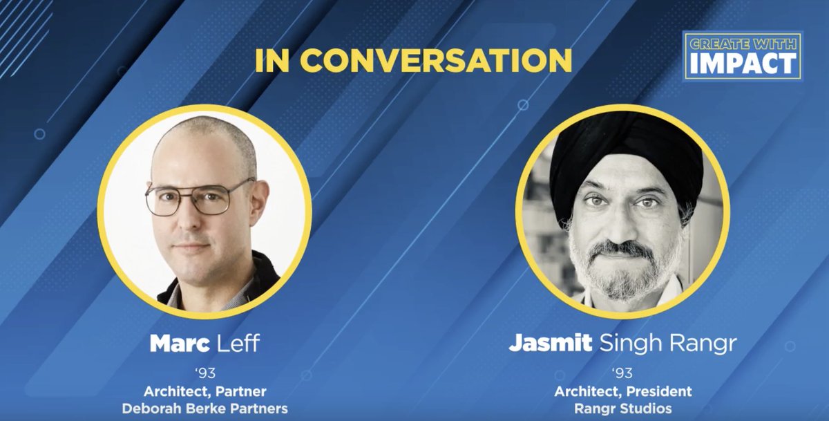 YaleAlumni's tweet image. In this Create with IMPACT conversation, Marc Leff, architect and partner at Deborah Berke Partners, discusses creativity and more with Jasmit Singh Rangr ’93, architect and president of Rangr Studios. Watch now: bit.ly/3IoHA5E #YaleAlumni #CreateWithIMPACT