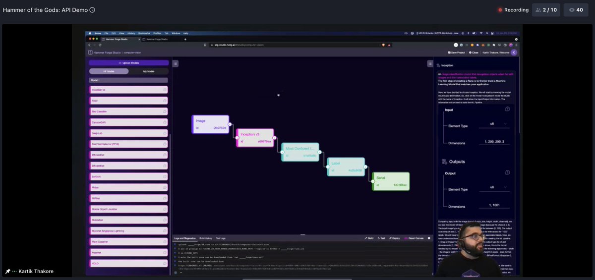akshaysharma's tweet photo. The @QHacks22 hackathon is underway - @KartikThakore giving a demo of our @hotg_ai's Hammer Forge SAAS Platform to deploy edge computing app in minutes!
We cannot wait to open it up to everyone soon :)
#QHacks #EdgeComputing https://t.co/BOSTiZOy9N