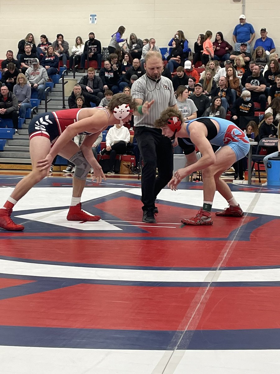 B#5 Eliott Steinhoff (Platteview) gets the 12-5 victory over B#4 Caden Corcoran (Ralston).