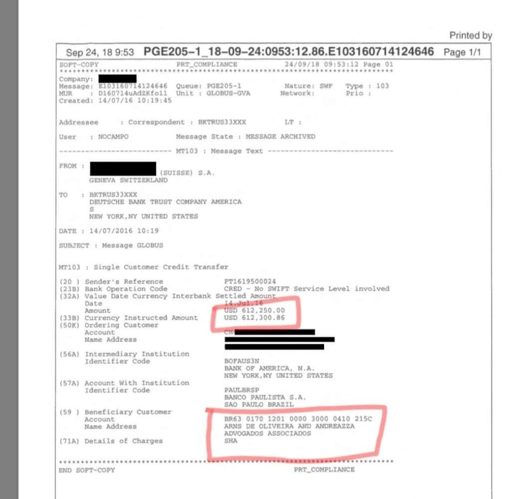 "Ain, mas o Sérgio Moro não quebrou as empresas, ela só fez a lei ser cumprida"

Este print é de um documento dado por <a href="/TaclaDuran/">Rodrigo Tacla Duran</a> (ex-advogado da Odebrecht) ao Jamil Chade de pagamento de 612 mil dólares ao pagamento de Marlus Arns, sócio de Rosângela Moro.

Fio 👇🧶
1/