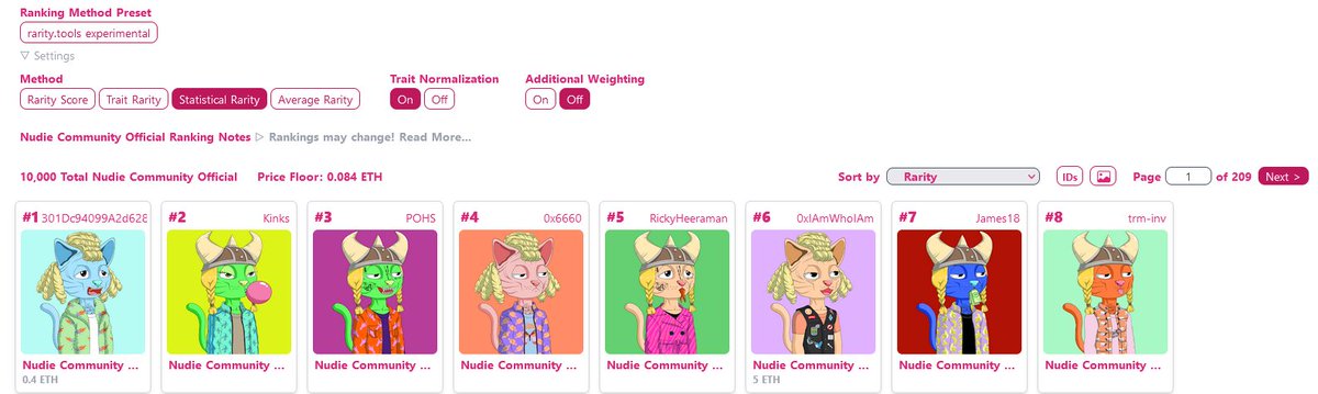 NFTHoarding's tweet image. Oh sweet, @nudiecommunity got listed on Rarity.Tools!
Oh sweet, I've got the statistically rarest Nudie!