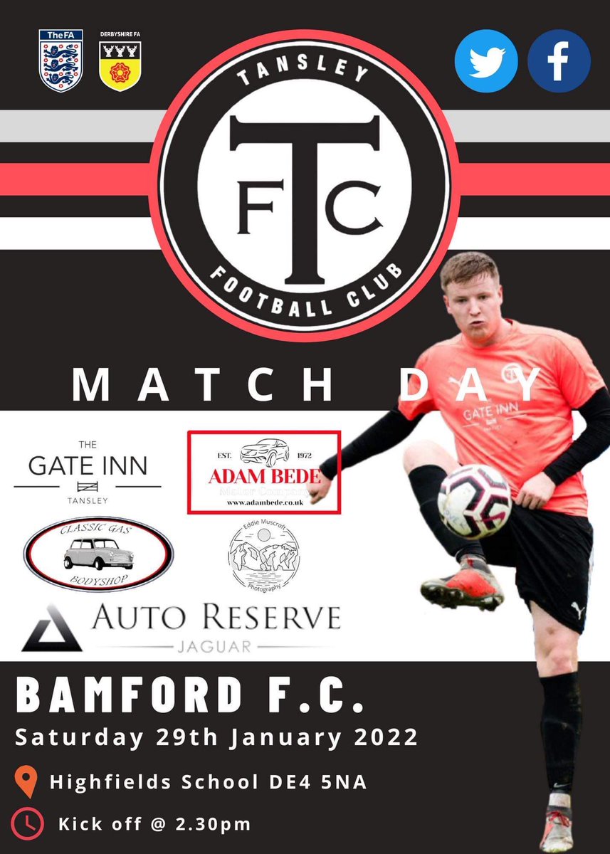 Tansley_FC's tweet photo. After last weeks postponement we welcome Bamford to the Dales for a big 6 pointer 👊 

Full Match Details below ⬇️ 

🗓 29/01/22
🏆 HVFL Prem   
🕑 14.30
🆚 Bamford 
🏟 Highfields 3G
📍 DE4 5NA

#TFC https://t.co/vm3347bPAE