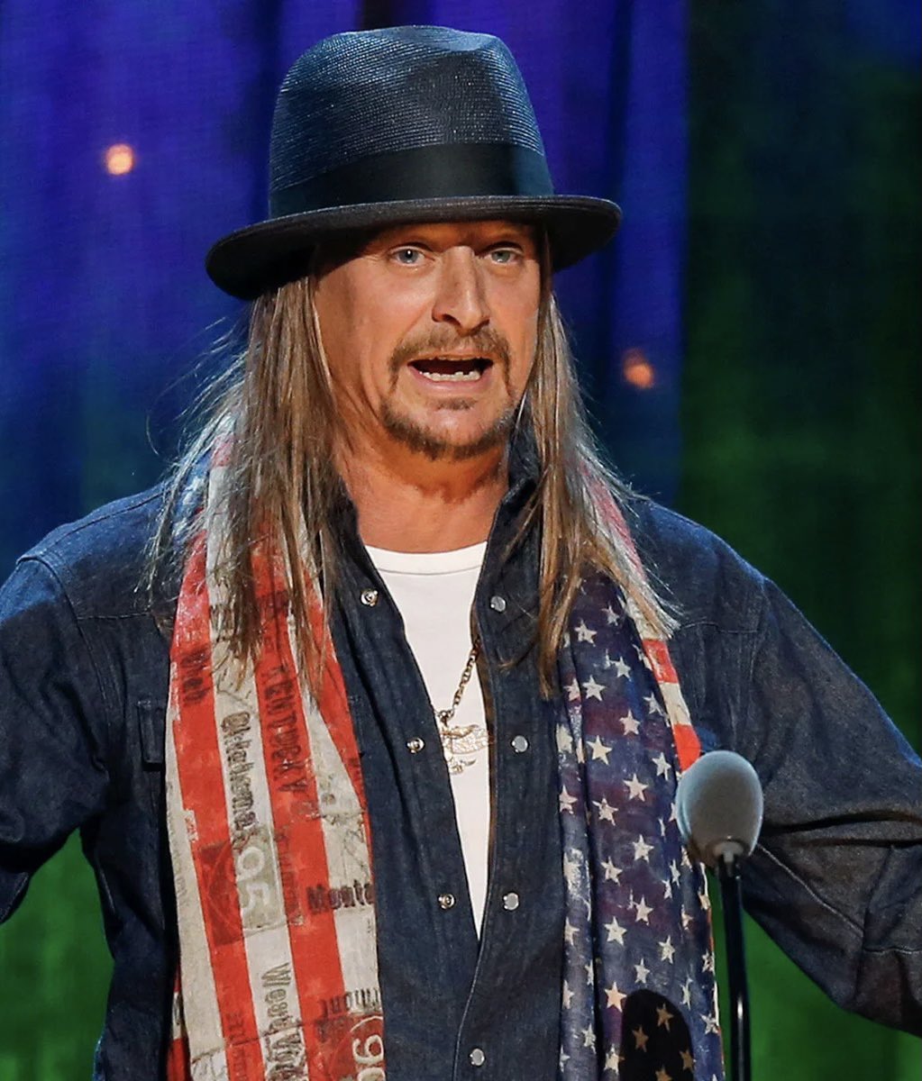 ohmyfuckinggod's tweet image. Kid Rock looks like a Tim Robinson character trying to beat jury duty