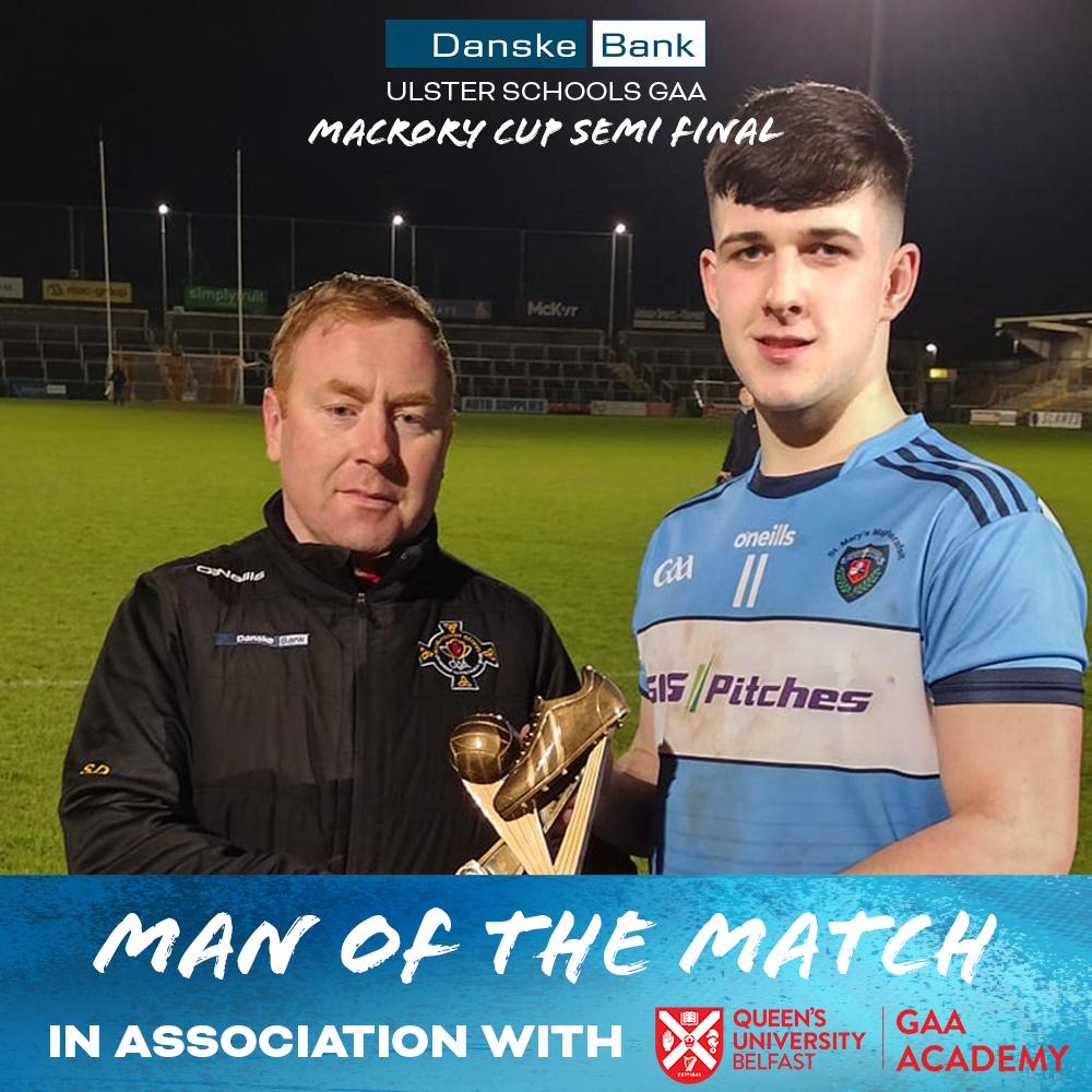 ulsterschools's tweet photo. MAN OF THE MATCH ⭐️💫✨

Tonight's Man of the Match in the @DanskeBank_UK MacRory Cup Semi Final was...

Conhuir Johnston of @StMarysGSM 👏🏻👏🏻
in association with @QueensGAA 🏐 https://t.co/KnKqJfreFF