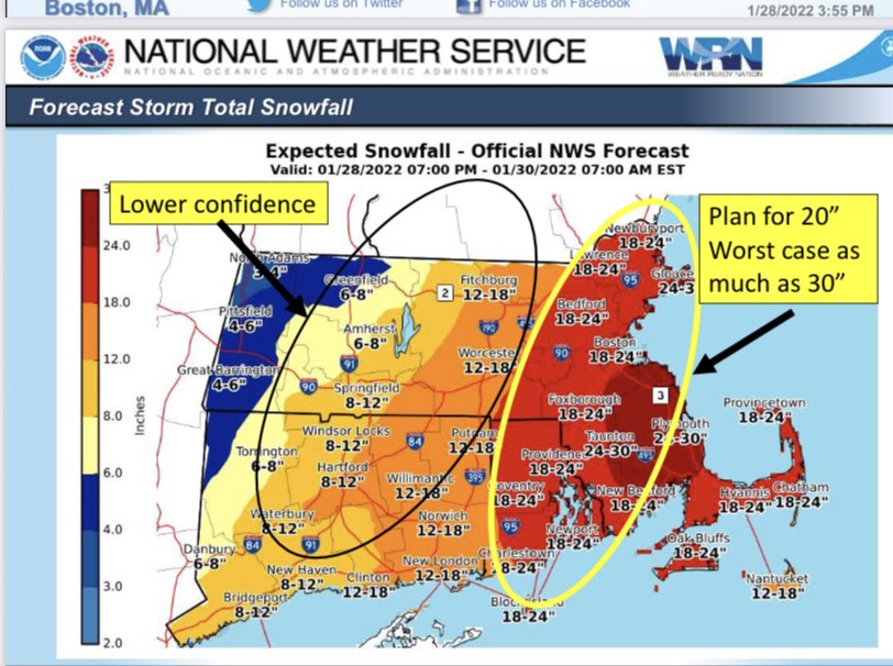 The National Weather Service has increased snowfall amounts up to 30”
