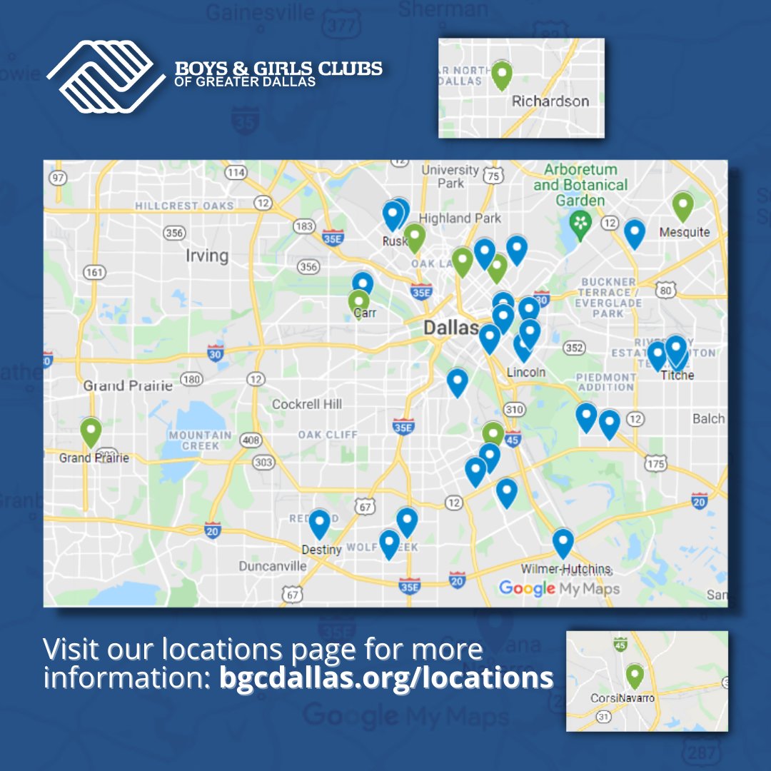 Did you know that a Boys &amp; Girls Clubs of Greater Dallas site may be housed at your school? 

Check out the sites above or visit bgcdallas.org/locations to find out where your nearest BGCD site is located. 

#BGCDALLAS #GreatFutures