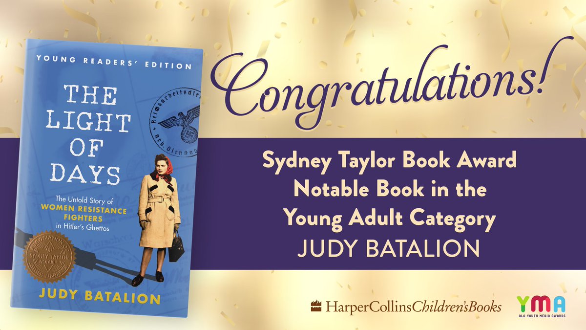 HarperStacks 📚 (@harperstacks) on Twitter photo Congratulations <a href="/JudyBatalion/">Judy Batalion</a> on THE LIGHT OF DAYS (Young Readers' Edition) being named a Notable Book in the Young Adult category by the Sydney Taylor Book Award committee! 🔗harpercollins.com/products/the-l… Congratulations <a href="/JudyBatalion/">Judy Batalion</a> on THE LIGHT OF DAYS (Young Readers' Edition) being named a Notable Book in the Young Adult category by the Sydney Taylor Book Award committee! 🔗harpercollins.com/products/the-l…