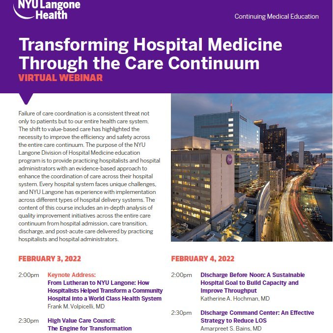 RT! Sharing this wonderful <a href="/NYUGSOMHospMed/">NYU Hospital Medicine</a> virtual CME program from @KHochmanMD and the hospitalist team! Looking forward!

nyulmc.org/transformingho…