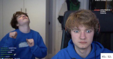 tommy vibing             wilbur who just
while playing               heard him give
minecraft                    out his location
                                      live on stream