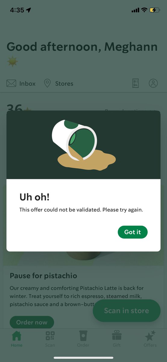 iAmMeghann's tweet photo. @StarbucksCare I’ve tried to activate the Good Vibe free coffee for 2 days now. It never gave me my 150 stars
 :( Please help! https://t.co/wL8EcOadu7