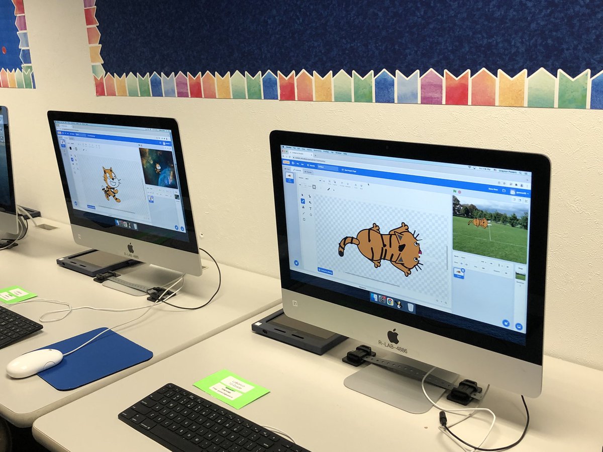 JackieLongo7's tweet photo. Mrs. Sandler worked with first graders to create tigers on Scratch and code animations to different letters. So much fun! #RedOakRocks #BetterTogether #TeamOPUSD #OPshares https://t.co/U78AarheZG
