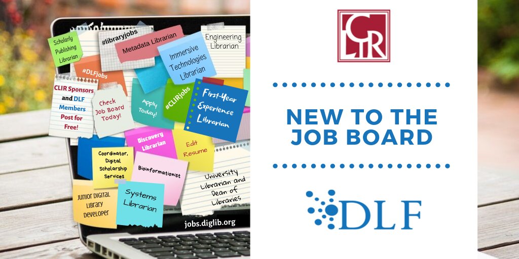CLIRDLF's tweet photo. 👀 Check these new posts on https://t.co/uq4Rbz8EUf!
- Library Web Applications Manager @AmherstCollege
- Digital Scholarship/Front End Developer @brownlibrary
- #CLIRPostdoc Fellowship @JohnsHopkins
- #CLIRPostdoc Fellowships (2) @UofTDHN
#CLIRjobs #DLFjobs #LibraryJobs https://t.co/r3lDtGAas6