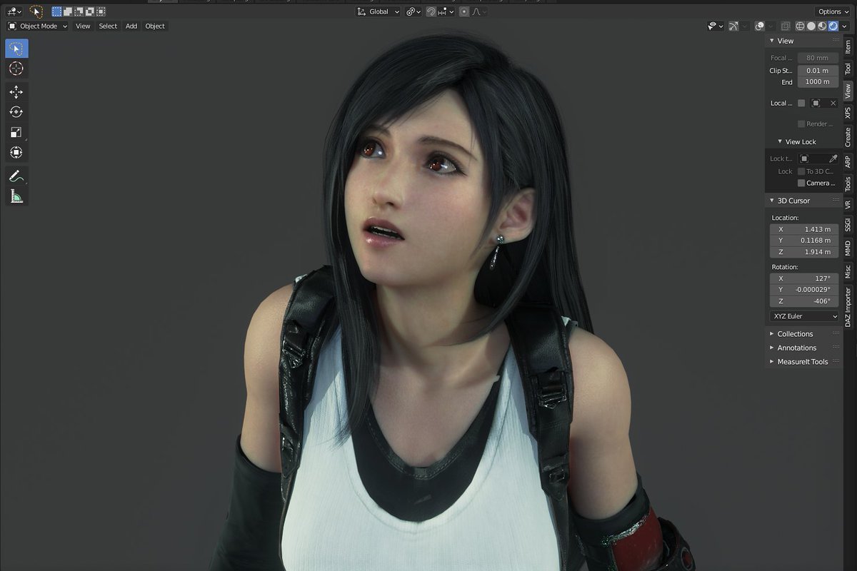 RadVermilion's tweet photo. And just a small Blender Viewport Screenshot. No editing whatsoever. Can't stop looking at it. #Tifa #FinalFantasy #Remake https://t.co/cNPs3rjv79