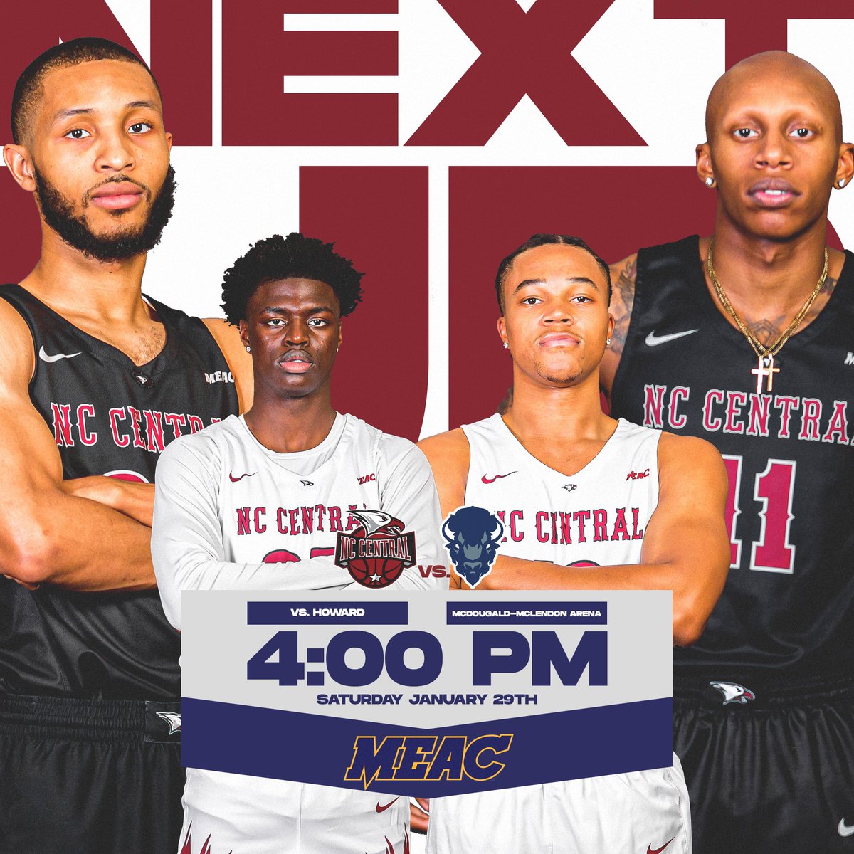 NCCU_MBB's tweet photo. 🗣🗣Eagle Nation,

This Saturday Come Support Your Eagles As We Take On Howard University At Home In The Nest! Game Time Is at 4:00 PM! 
#ProtectTheNest
#EarnedNotGiven 🏀🦅 https://t.co/wV3gDrgZq2