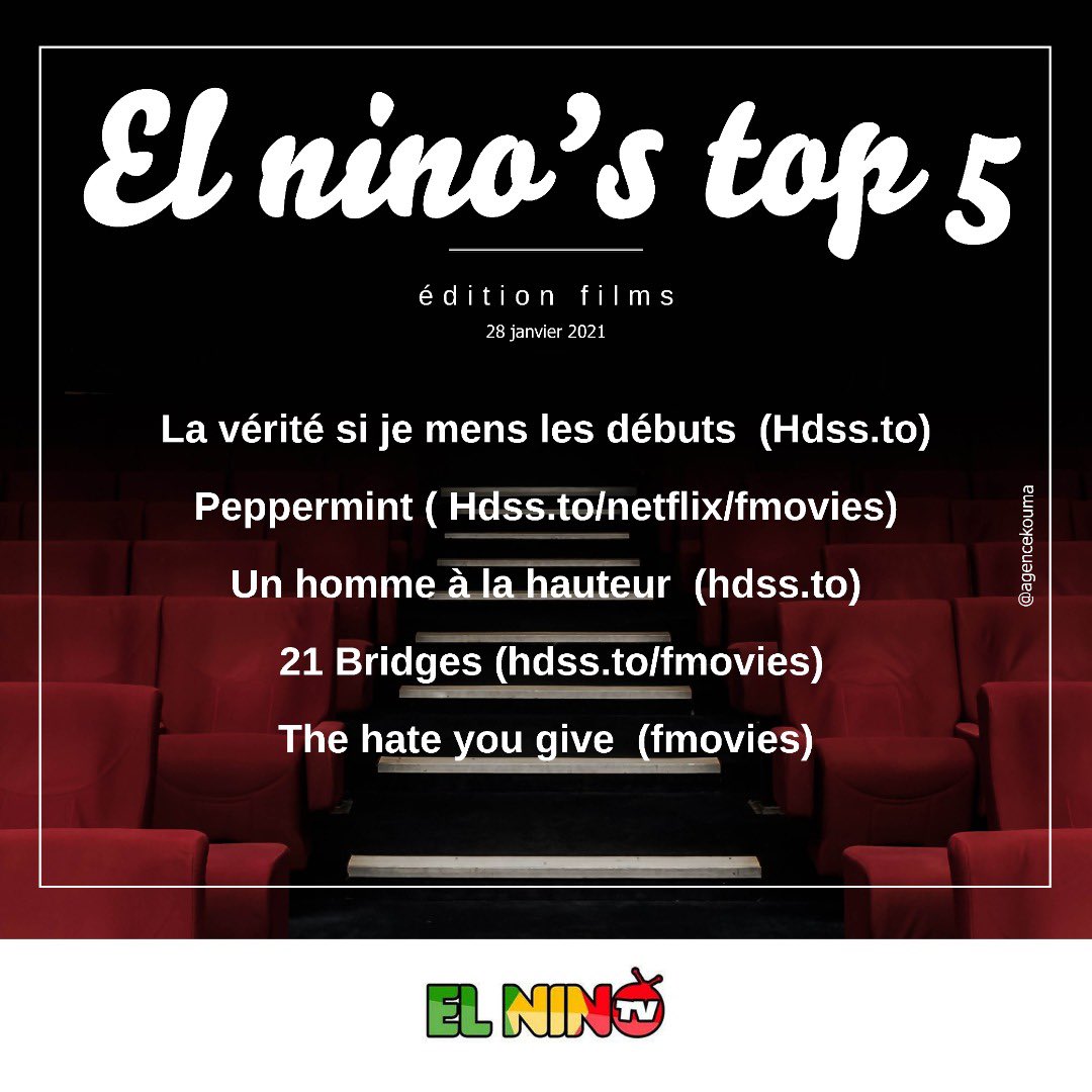 elninotv's tweet photo. Mon top 5 en films cette semaine share like 👍🏽 seulement si vous aimez les films merci la famille @agencekouma 🏁🔥🏁🔥 #themarathoncontinues #elninostop5 #elninotv223 #musicislife #youtube #cineplex #spotify #rednotice #lansky #blackandbluemovie #homealone #nouvelleecole https://t.co/adhkNz49MF