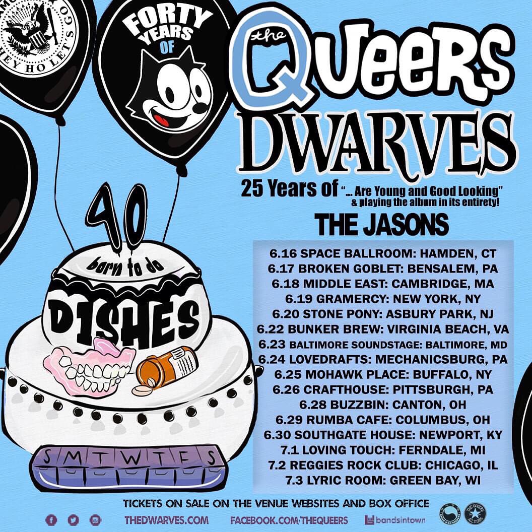 Bad ass tour coming up for the The Queers and @thedwarvesband 40th and 25th anniversaries!
Also on tour is some friends of mine @The_Jasons , so happy for those dudes!!!
Some raw, in your face punk rock!!!

#punk #punkrock #poppunk #thequeers #thedwarves #thejasons #oi2theworld