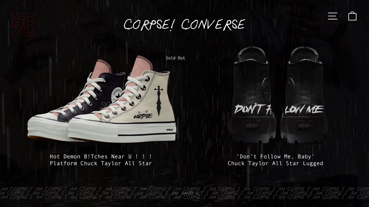 ambyIa's tweet photo. CONVERSE x CORPSE 🖤
part 1 of my art bet!

[not official; fan made]
<3 #CORPSE #corpsefanart #corpsehusbandfanart #corpsemerch https://t.co/8eqkl4dLjj