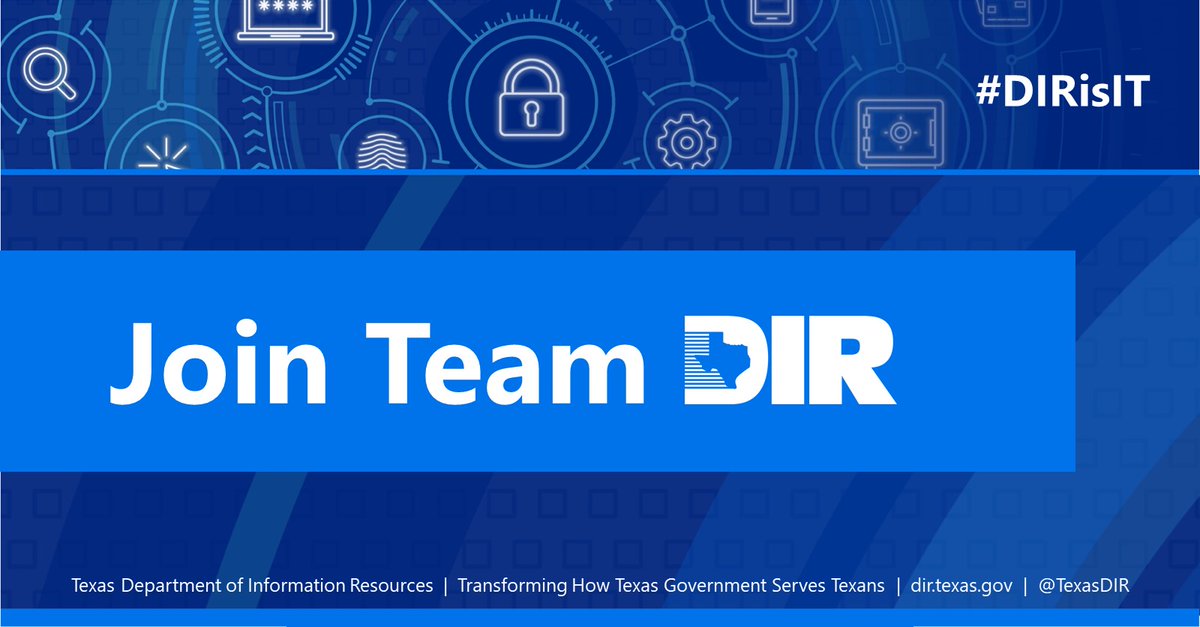 TexasDIR's tweet photo. Many career opportunities are available at DIR! Help transform how Texas government serves Texans! We recently posted positions for a Programmer, Purchaser, Budget Analyst, Contract Administration Manager, and General Counsel. See all opportunities at: https://t.co/AY4HCSna6A https://t.co/whwmCqTJQM