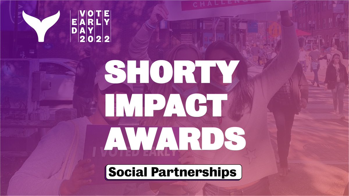 voteearlyday's tweet photo. We’re thrilled to share that we won a #ShortyImpactAward with our amazing partners @viacomCBS for our work in 2021 to help Americans vote early! Thank you to the @shortyawards for recognizing the impact our partners made by leveraging social media on #VoteEarlyDay. https://t.co/I3QbJi0yJb