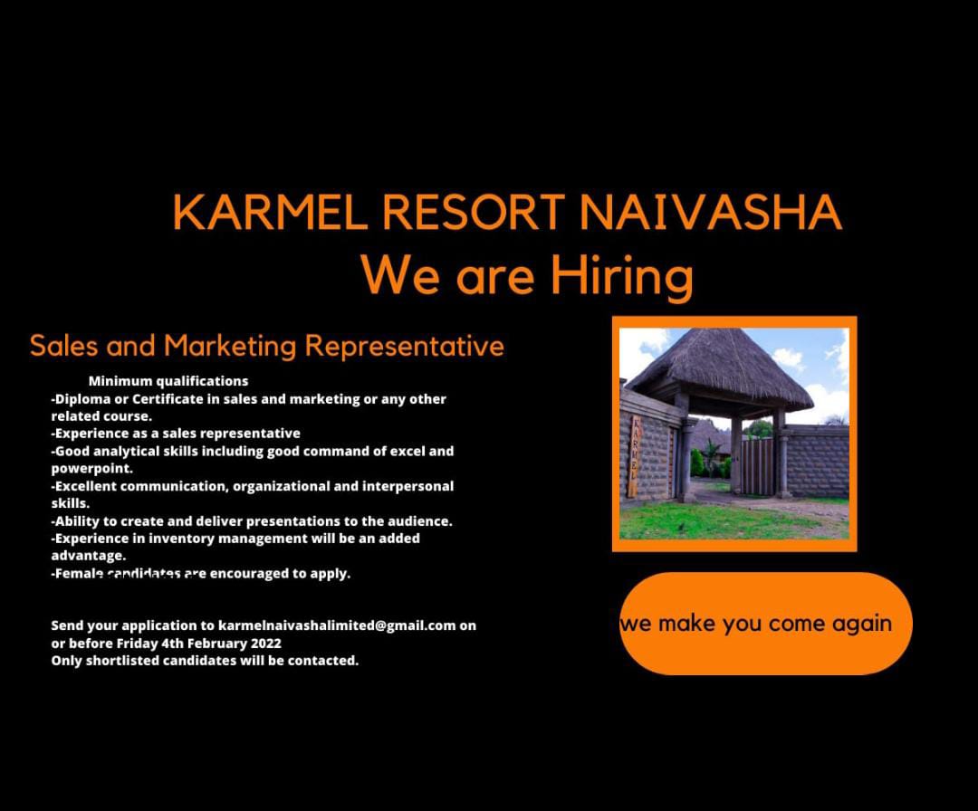 KarmelResort's tweet photo. Retweet karmel resort Naivasha is hiring https://t.co/CoBTEMw8Da