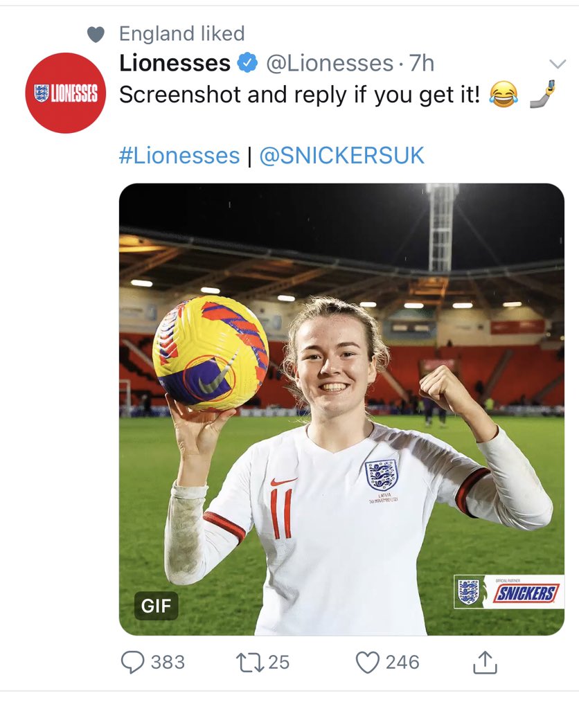 Greghawks's tweet photo. @Lionesses @SNICKERSUK https://t.co/oZoYC95WTQ