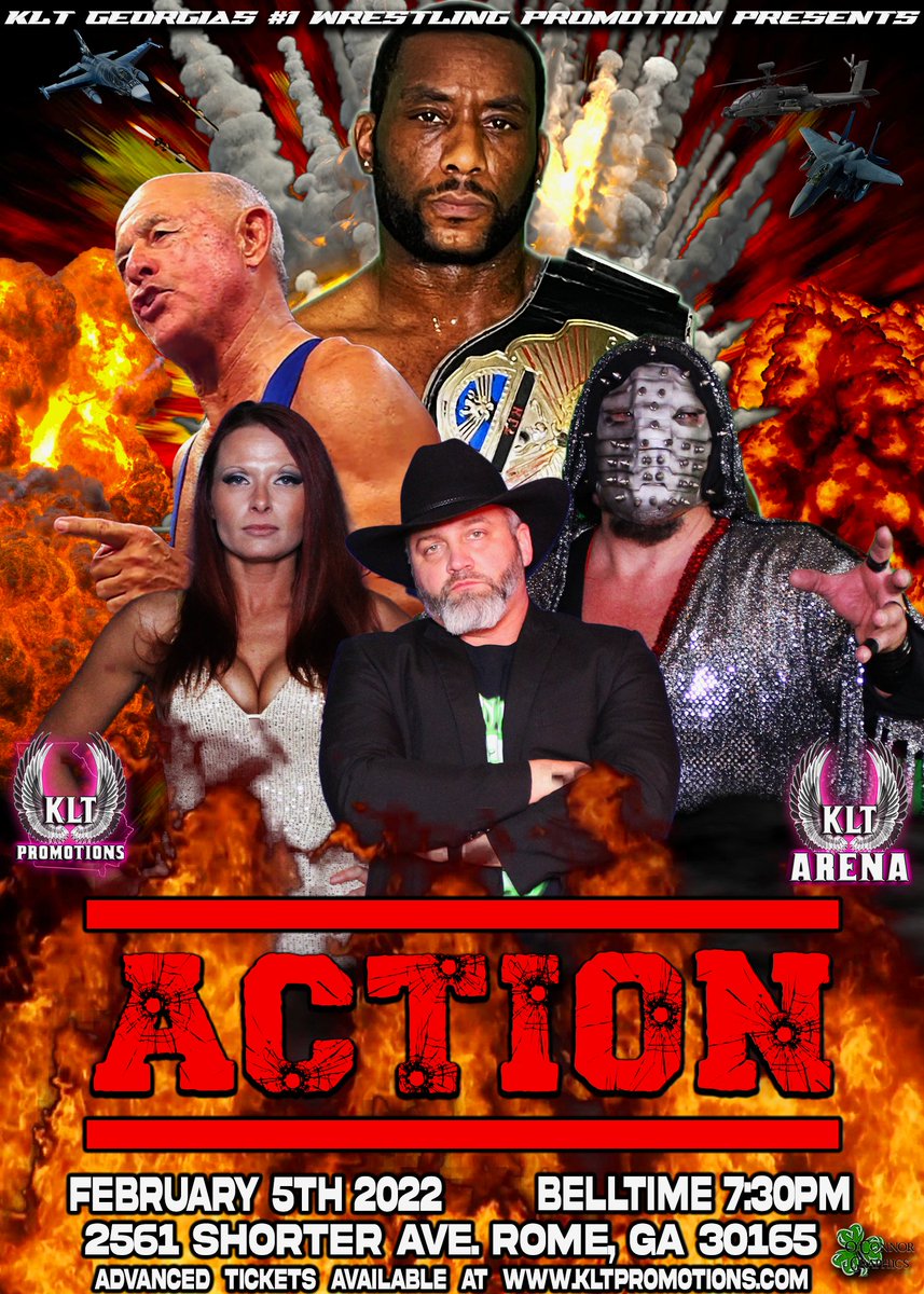 KLTPromotionsGA's tweet photo. KLT Promotions returns to Rome, Ga. February 5th for “Action”! At KLT Arena! In the Main Event, KLT Champion Skrilla the Great will defend against the legendary “Action” Mike Jackson! Tickets are on sale now at https://t.co/K6EoOdv3jm! https://t.co/NEDxw5H37V