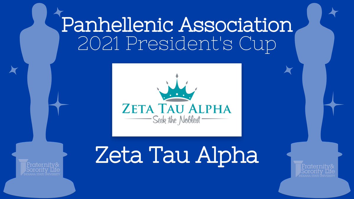 The President's Cup is awarded to the organization in each council that achieves the highest possible percent of total points available to them in their Standards of Excellence self-assessment. The winner of the 2021 President's Cup for <a href="/IndStatePA/">IndStatePanhellenic</a> is <a href="/state_ZTA/">☆ 𝐙𝐄𝐓𝐀 𝐓𝐀𝐔 𝐀𝐋𝐏𝐇𝐀 ☆</a>