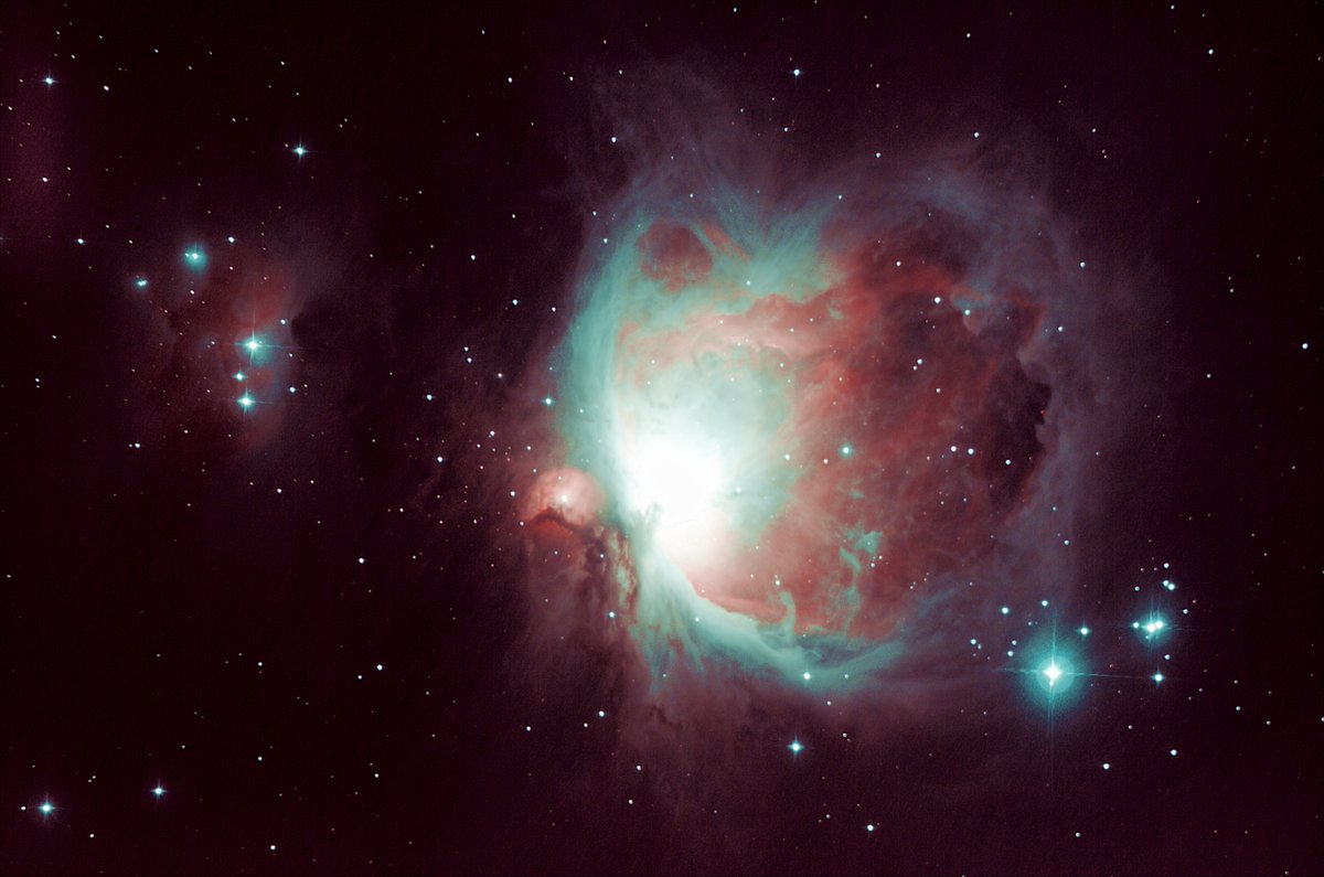TenebreuxClark's tweet photo. First outing of the new year with a new L-extreme filter.
M42 in Orion 178x60s ISO3200 Sony alpha 3000, Orion 8" f3.9 Newtonian astrograph, guided with ASI120MC &amp; PHD2
#Astrophotography #astronomy #GreenBank #wv https://t.co/ctrsVrkuNs