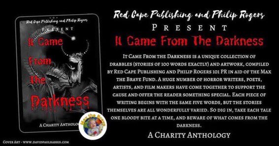 rogersphilip101's tweet photo. Charity anthology for @maxthebravefund https://t.co/JiZZqYfPzK
‘It Came From The Darkness’ from @RedCapePublish & @rogersphilip101 available on ebook, paperback & Audiobook
https://t.co/Hp39EDYpGR
#MaxTheBrave #ShareTheHorror #SharetheScreams #promotehorror #rtArtBoost https://t.co/mc5Mvqf3aC