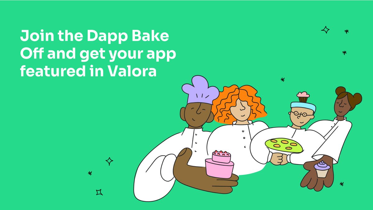Celo's tweet photo. 🧁@ValoraApp is holding a #DappBakeOff 

Submissions (or Dapplications) begin February 1👩‍🍳

Sign up for more updates ⤵️
https://t.co/KPiijiNICc https://t.co/GsteahYJRU