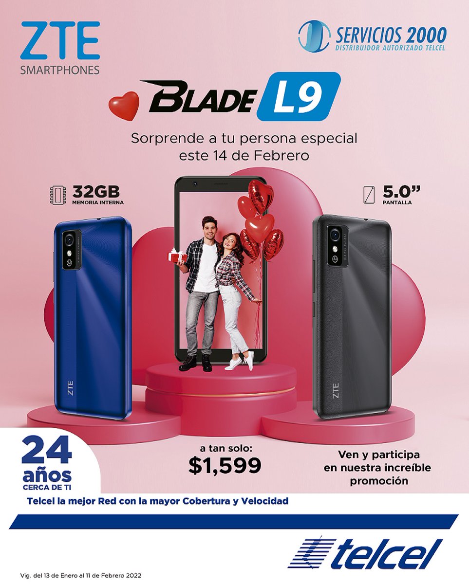 telcelS2000's tweet photo. Sorprende a tu persona especial este 14 de febrero con #Servicios2000.

Si adquiriste un equipo #ZTE en el periodo del 13 de enero hasta el 12 de febrero del presente año, podrás participar en nuestra increíble rifa.

más información:
https://t.co/8mExrDStQI
*aplica restricciones https://t.co/5yfYoWmMJl