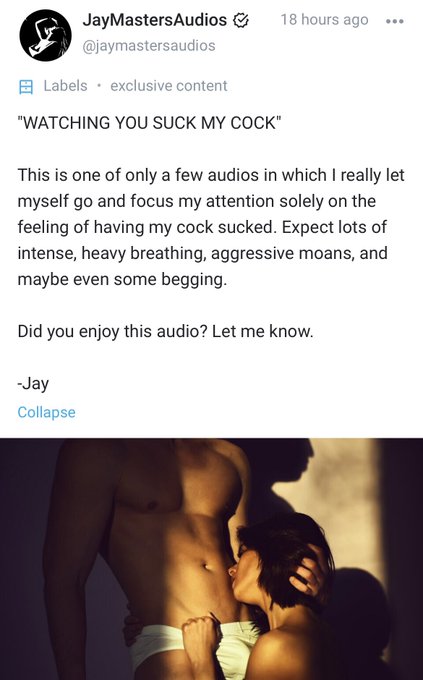 A new exclusive audio dropped on my OnlyFans today! It&rsquo;s a hot one! Subscribe here: https://t.co/PNhLmYQ9ql<a href="/tag/sex"class="tags"><span>#sex</span></a><a href="/tag/erotica"class="tags"><span>#erotica</span></a><a href="/tag/jaymasters45"class="tags"><span>#jaymasters45</span></a>