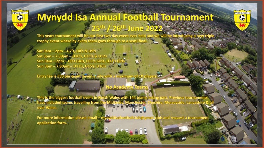 It’s back! The biggest football tournament in #NorthWales 

144 teams from across #NorthWales 
#NorthWest and #Midlands 

Will it be your #grassrootsfootball team that takes the 2022 trophy 🏆? 

Contact; mynyddisafootballclub@gmail.com or DM to enter your team today. ⚽️⚽️

👇🏼👇🏼