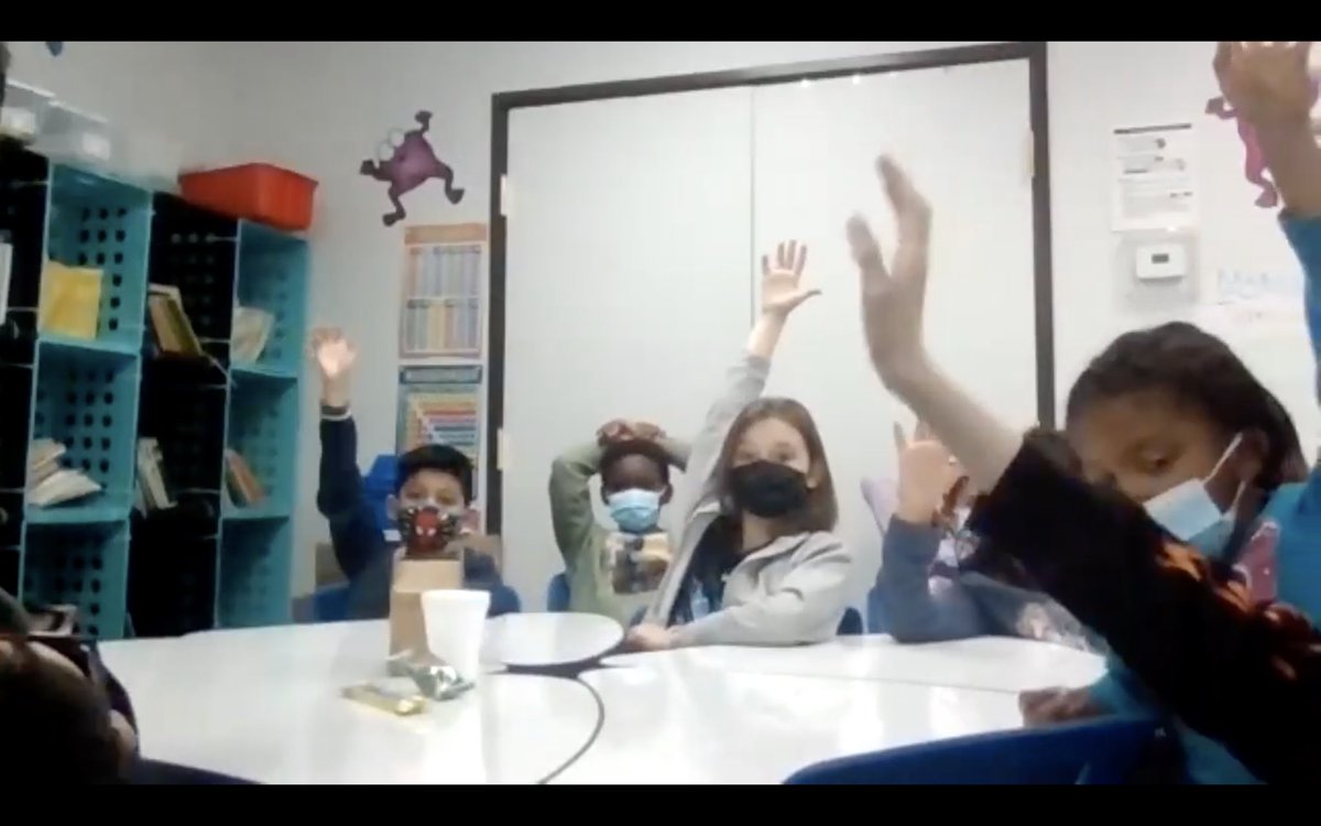 juliaccarpenter's tweet photo. I had the BEST @dream_wakers chat today with some fantastic fourth-grade students! I haven’t smiled this wide in ages.
The last pic: kids raising their hands when the teacher asked how many of them want to be writers now 😭😭😭
I’m feeling … yes I’ll dare to say it … hopeful! https://t.co/8RREmZNJh7