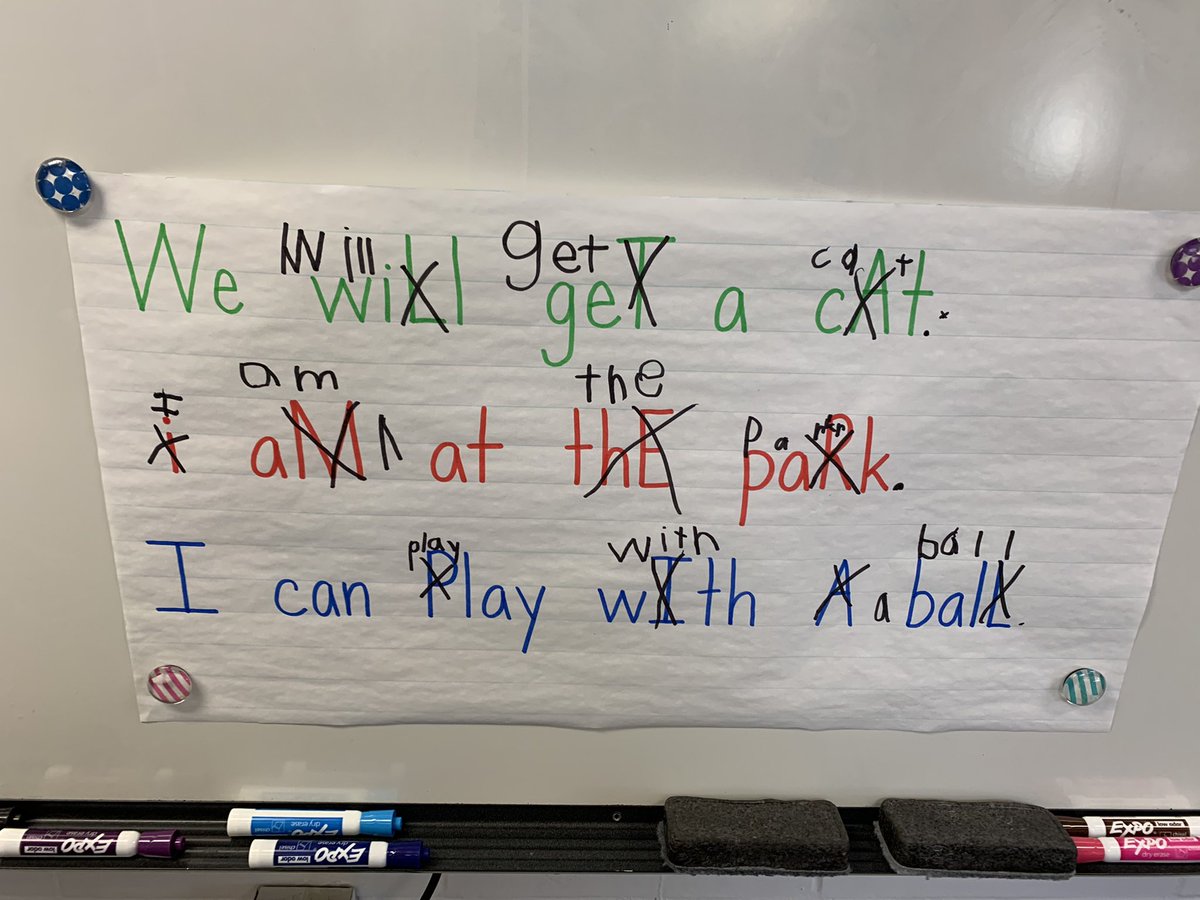 kimbergarten's tweet photo. Interactive sentence writing is going great!  I thought I was being tricky…these #wbwildcats showed me otherwise!  So proud of them for remembering the rules of capitalization and punctuation! #happyclassrooms #writingforthewin https://t.co/0m91LhDCmQ