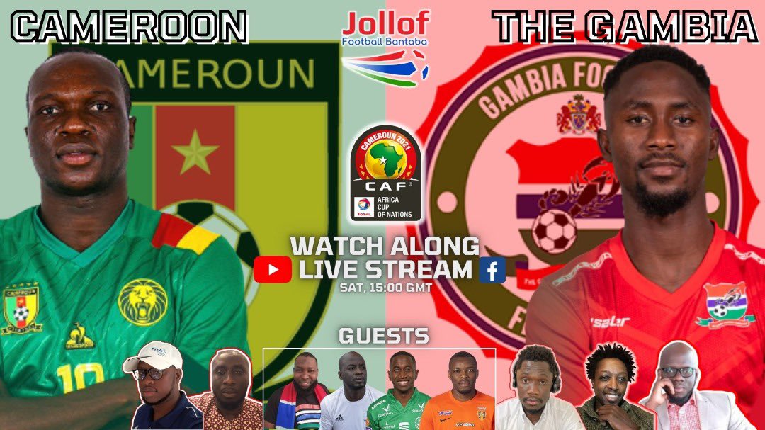 KotuClassic's tweet photo. Join us for a live streaming pre-game and post-game analysis as #TeamGambia  takes on tournament hosts #TeamCameroon  in the Quarter-finals of AFCON.

We have a special guest - Matarr Mboge,  Gambia U20 Coach &amp; President of The Gambia Coaches Association 
https://t.co/W7tx2QlXwE https://t.co/vCM0mJeWzo