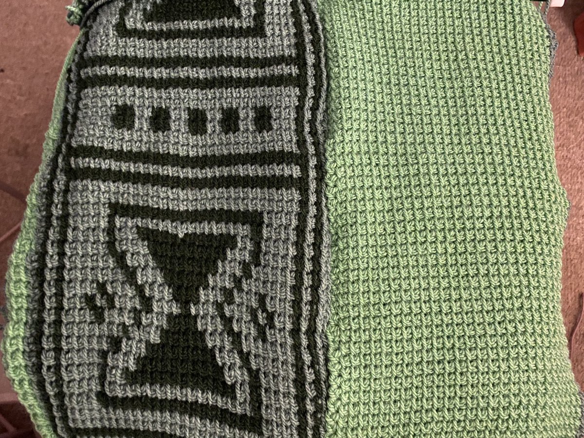 Katzillatron's tweet photo. Good start on Bruno’s ruana made in Tunisian crochet 👍 #brunomadrigal #Encanto #crochet #WeDontTalkAboutBruno https://t.co/7AhSovMgPQ