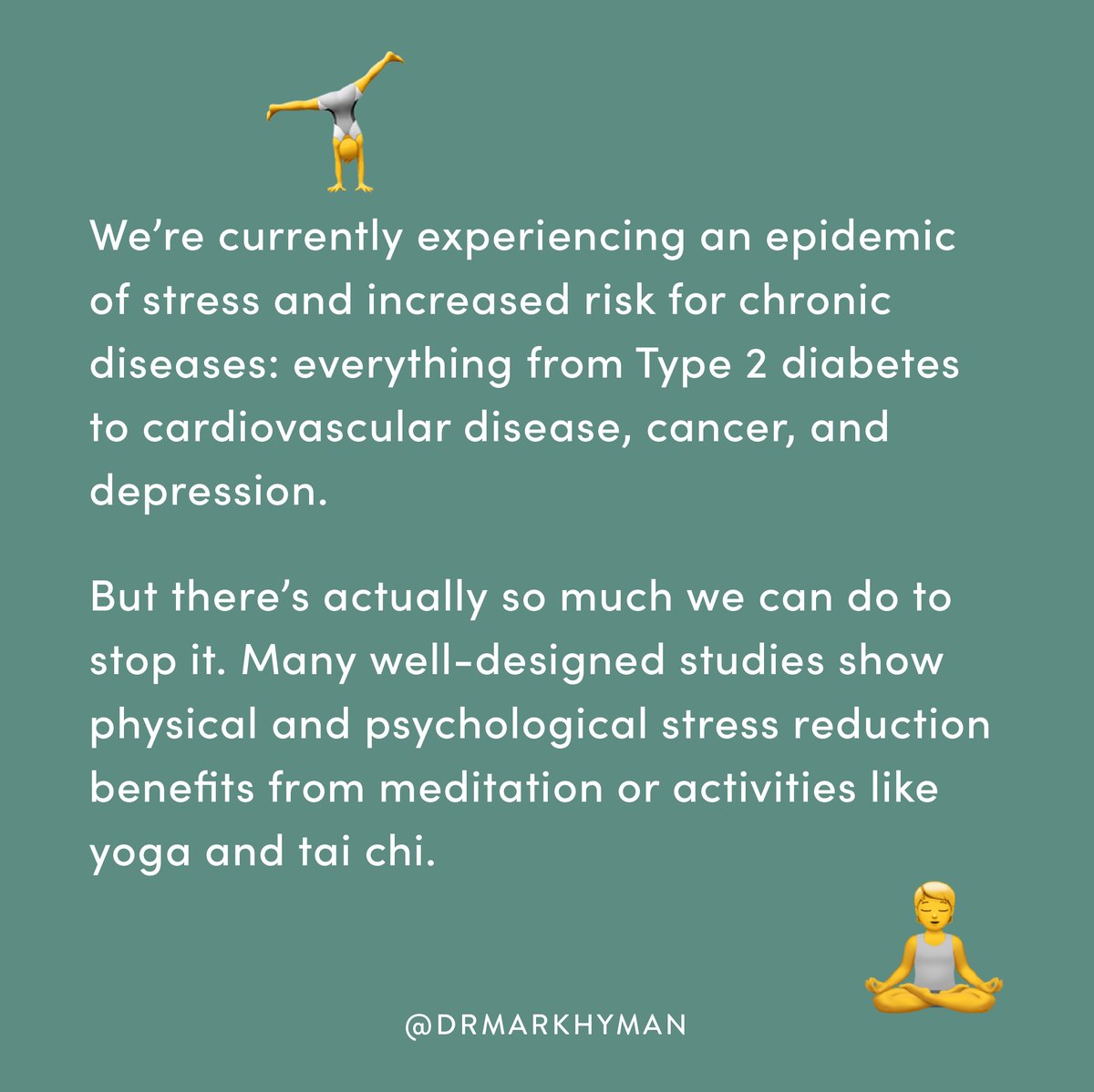 Deep breathing is also one of the easiest and most accessible practices that can help to balance the mind and body and reduce the stress response. You can just start with two minutes and build up.