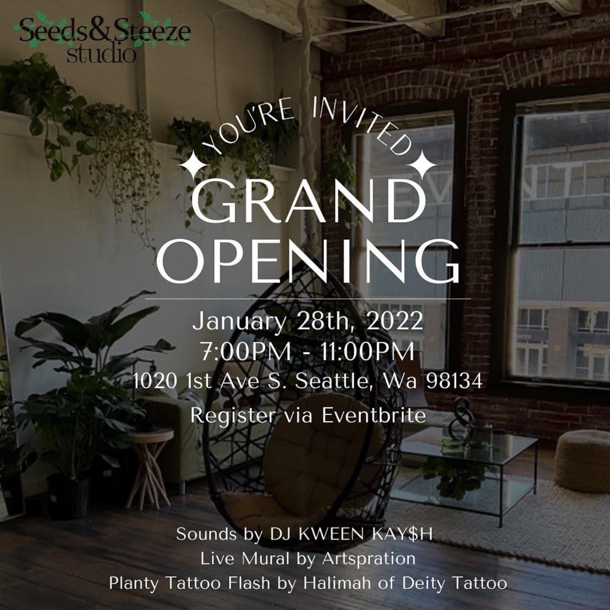_kweenkaysh's tweet photo. Pull up on @artspration & I tonight for the #SeedsandSteezeStudio Grand Opening!! 💚 Sounds by me, Live Mural by @artspration, & Planty Flash Tattoos by #Halimah 🪴 https://t.co/w7R44Ga9oG