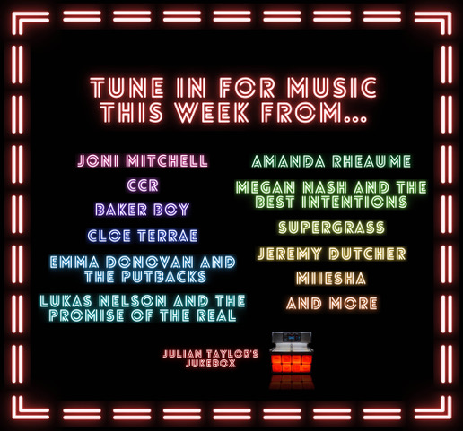 Julian Taylor’s Jukebox (@jtsjukebox) on Twitter photo Just a friendly reminder that Sunday's show has a GREAT line up <a href="/jonimitchell/">Joni Mitchell</a>, <a href="/amandarheaume/">Amanda Rheaume</a>, @megannashmusic, <a href="/bakerboymusic/">Baker Boy</a>, <a href="/SupergrassHQ/">Supergrass</a>, <a href="/EmmaDonovanDAWN/">Emma Donovan</a>, <a href="/jdutchermusic/">Jeremy Dutcher</a>, <a href="/lukasnelson/">Lukas Nelson</a> & <a href="/miieshaofficial/">Miiesha</a> #indiemusic Just a friendly reminder that Sunday's show has a GREAT line up <a href="/jonimitchell/">Joni Mitchell</a>, <a href="/amandarheaume/">Amanda Rheaume</a>, @megannashmusic, <a href="/bakerboymusic/">Baker Boy</a>, <a href="/SupergrassHQ/">Supergrass</a>, <a href="/EmmaDonovanDAWN/">Emma Donovan</a>, <a href="/jdutchermusic/">Jeremy Dutcher</a>, <a href="/lukasnelson/">Lukas Nelson</a> & <a href="/miieshaofficial/">Miiesha</a> #indiemusic