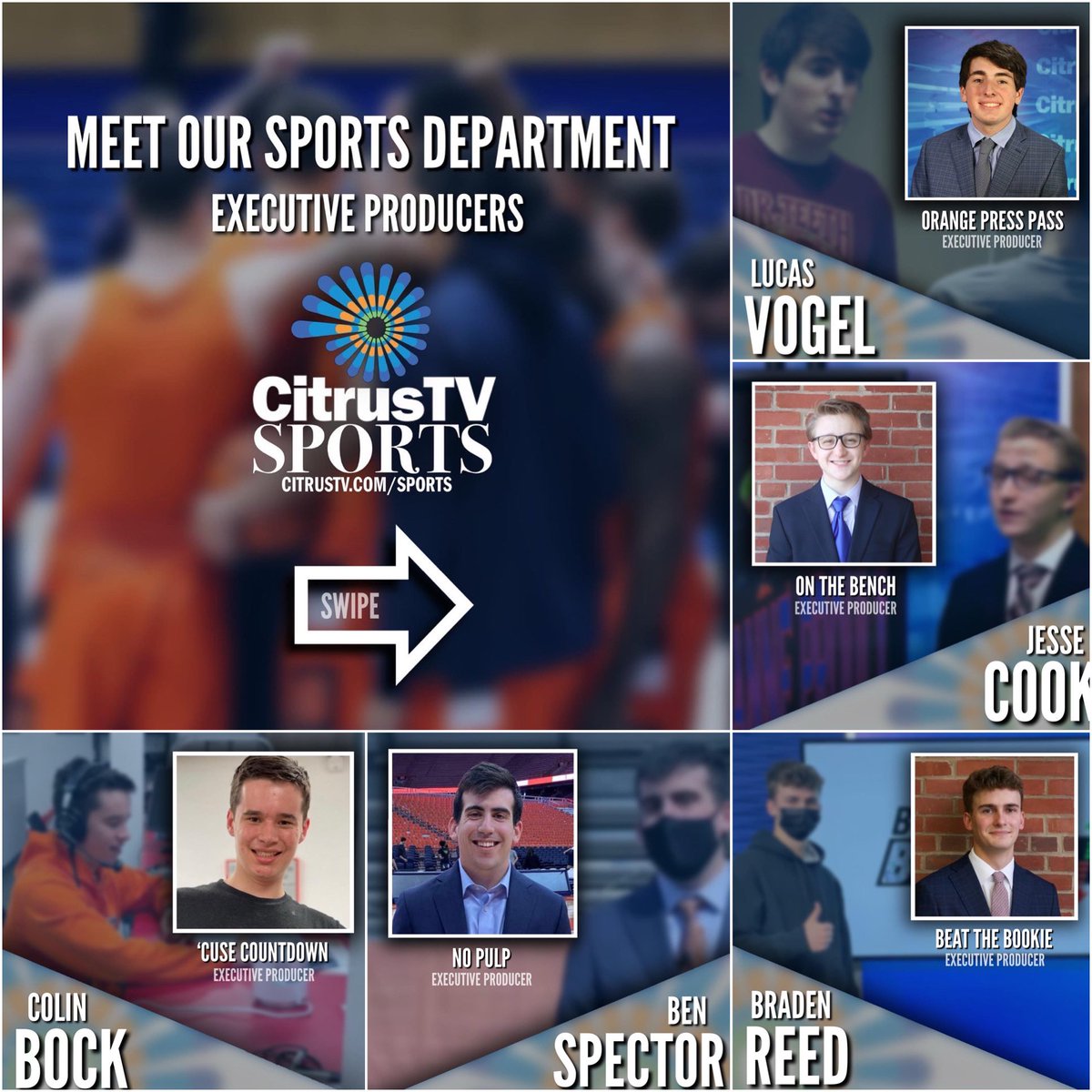 Our first “Citrus Spotlight” is the sports department! Lucas, Jesse, Braden, Ben and Colin are the executive producers of our five sports shows.

Follow @citrustvsports for coverage of all SU sports on campus! 

Stay tuned for more “Citrus Spotlights!”