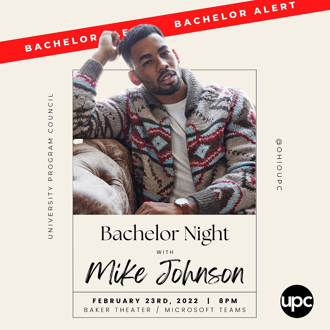UPC (@ohioupc) on Twitter photo You heard it here! <a href="/MikeJohnson1_/">Mike Johnson</a> is joining us for Bachelor Night! 🌹✨ See you February 23rd! You heard it here! <a href="/MikeJohnson1_/">Mike Johnson</a> is joining us for Bachelor Night! 🌹✨ See you February 23rd!